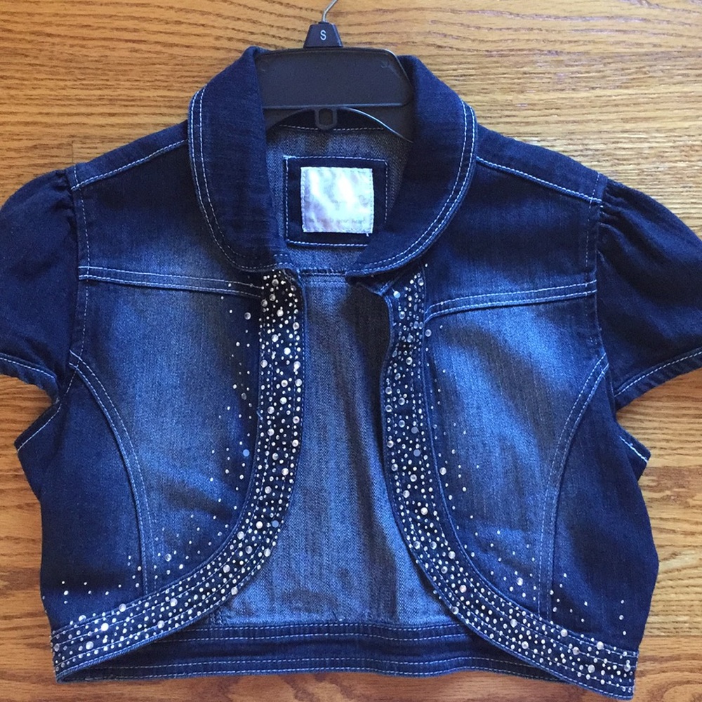 Denim rhinestone cardigan